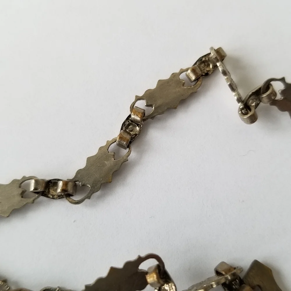 Relisted-Vintage Art Deco necklace blue glass silver tone choker - Picture 10 of 17